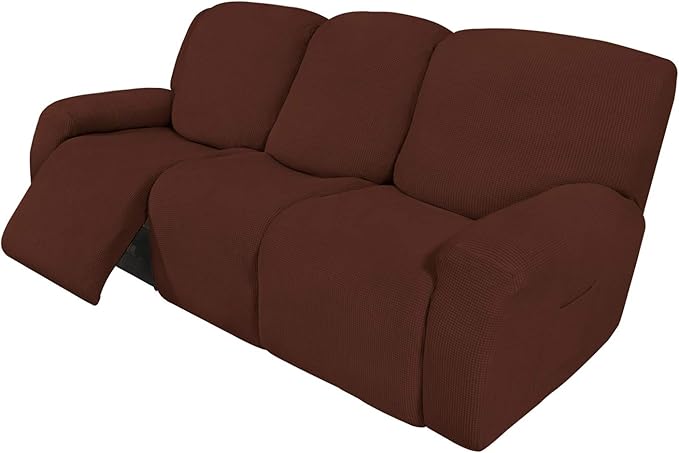 Easy-Going 8 Pieces Recliner Sofa Stretch Sofa Slipcover Sofa Cover Furniture Protector Couch Soft with Elastic Bottom Kids, Spandex Jacquard Fabric Small Checks Coffee