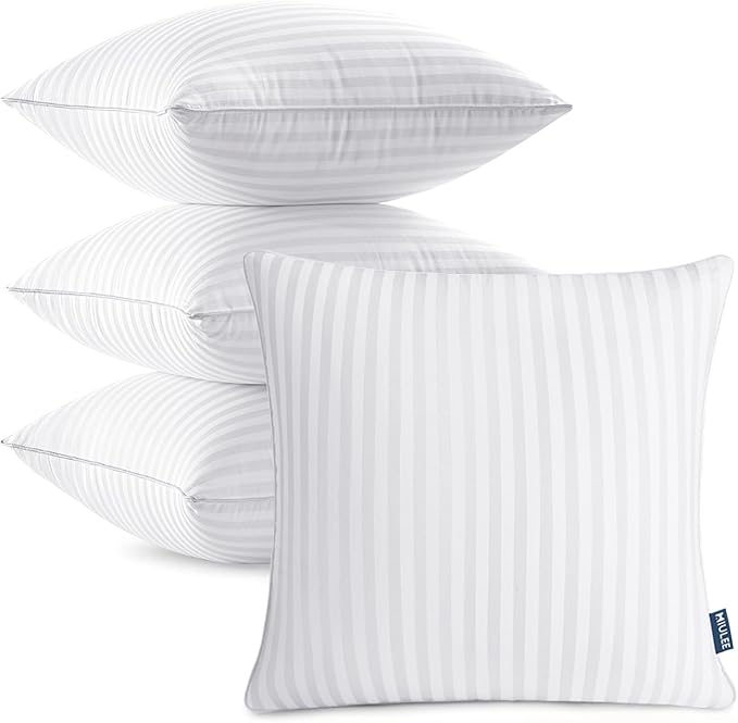 MIULEE 20x20 Pillow Inserts, Firm and Fluffy Decorative Throw Pillows for Couch Sofa Bed, Down Alternative with 100% Cotton Cover Pack of 4