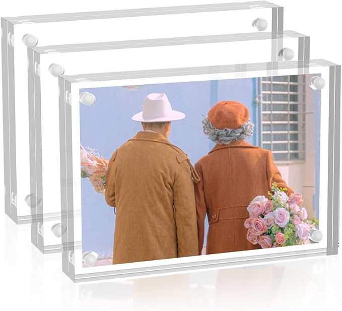 Acrylic Photo Frames 3.5x5 Pack of 3, Double Side Magnets Picture Frame, Magnetic Picture Frames for 3x4, 3x5, 3.5x4.5 photo, 10 + 10MM Thickness
