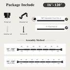 Oneach Black Curtain Rods for Windows 66 to 120 Inch, 1 Inch Pole Adjustable Length Heavy Duty Metal Curtain Rod Set, for Outdoor Bedroom Kitchen Living Room (16 to 120 Inch)