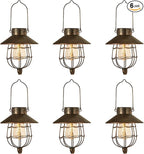 YAKii 6 Pack Solar Lantern Hanging Waterproof Outdoor Metal Solar Lamp with Warm White Light Decorate for Yard Garden Pathway Patio Porch (Antique Copper)