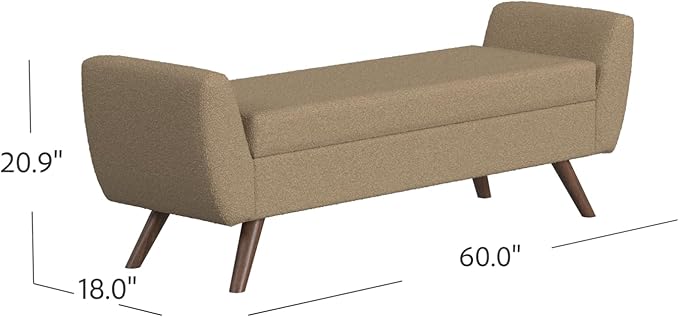 HomePop Modern Storage Bench with Wood Legs Home Décor|Bench with Storage for Living Room & Bedroom - Brown Boucle