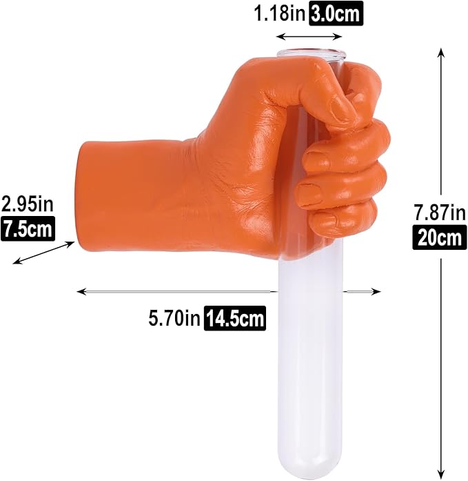 Orange Wall Sculptures, Hand Vases Home Decor, Wall Mount Art Sculpture, Unique Wall Art Statue, Funky Flower Vase Decorations, Modern Eclectic Hanging Decor,Glass Test Tube Vase (Orange)