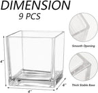 Square Glass Vases Set of 9, 4"x 4"x 4" Flower Vases for Centerpieces, Clear Glass Vase for Flowers, Small Vase for Wedding, Party, Home Office Decoration
