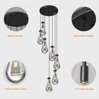 Raindrop Pendant Lights Kitchen Island Teardrop Black Hanging Light Fixtures Clear Solid Glass Pendant Light Modern Chandeliers for Dining Room Porch Corridor Living Room(7-Light)