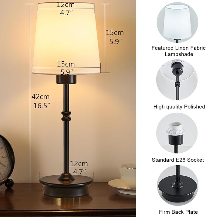 Rechargeable Cordless Table Lamp, Black Battery Operated Desk Lamps with Detachable LED Bulbs, 13 Colors Dimmable Bedside Lights for Bedroom, Bar, Night Light, Camping