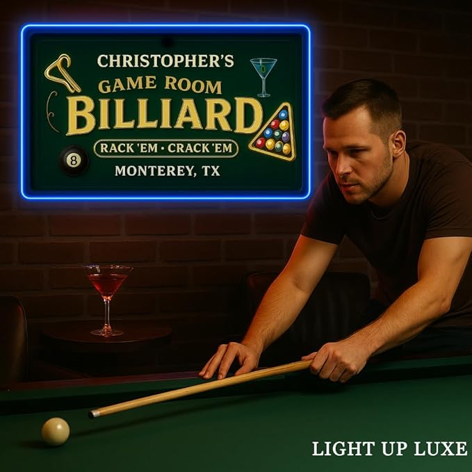 Personalized Billiards Neon Sign, Custom UV Printed Billiard LED Lights Signs, Decorative Wall Art, Lounge, Garage, Bar, Man Cave, Gaming Room Decor, Gifts For Men, Dad, Father, Friends