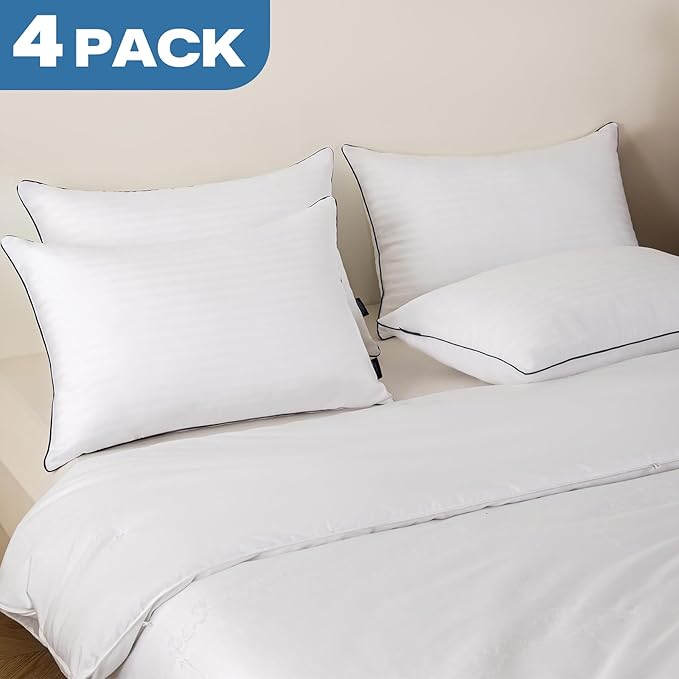 GOHOME Pillows Queen Size Set of 4 - Bed Pillows for Sleeping 4 Pack, Cooling Supportive Hotel Pillows with Premium Soft Down Alternative Fill for Side Stomach and Back Sleepers