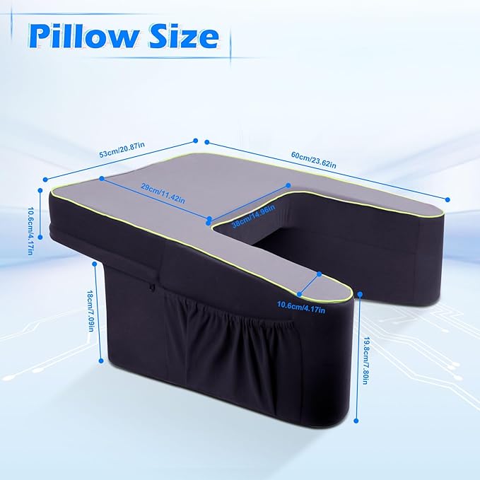 Reading Pillow for Gaming, Arm Rest Lap Pillow Memory Foam Bed Rest Pillow for Working, Soft Lap Desk Pillow Gaming Pillow with Side Pockets, Pillow for Sitting in Bed Floor Sofa Laptop