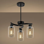 3-Light Modern Farmhouse Black Pendant Lights Kitchen Island, Adjustable Height Contemporary Chandeliers for Dining Room Light Fixture Hanging, Clear Glass Shade