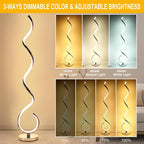 Modern Floor Lamps for Living Room, 40W Dimmable LED Spiral Floor Lamp with Remote, Adjustable Colors & Brightness Standing Lamp Reading Lamp Corner Floor Lamp for Bedroom, Office - Silver