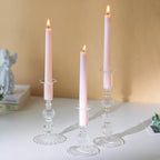 Glasseam Glass Tapered Candlestick Holders: Set of 3 Clear Candle Sticks Holder Decor with Bobeche Modern Ribbed Taper Candle Holders for Table Centerpiece Christmas Wedding Home Decorations
