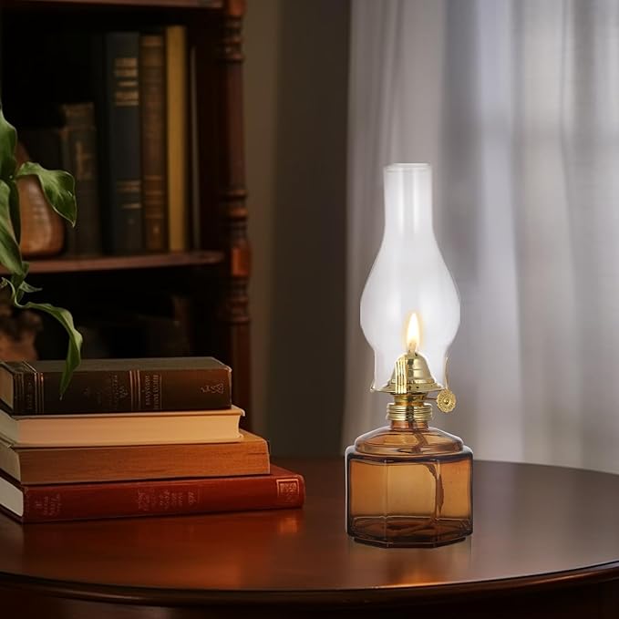 2 Pack Rustic Oil Lamp Large Vintage Glass Kerosene Lamp Chamber Oil Lamps for Indoor Use Home Decor Classic Old Hurricane Oil Lamp for Emergency Lighting 12.5''