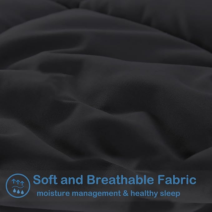 EASELAND King Size Down Alternative Comforter - Quilted Duvet Insert for All Seasons, Soft Lightweight with Corner Tabs, Summer Winter Warm Bedding, Black 90x102 Inches