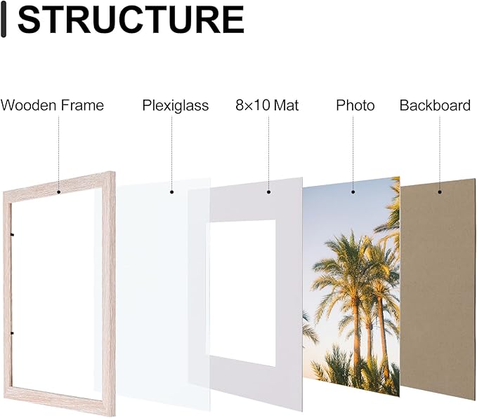 Vittanly 11x14 Picture Frames Set of 9, Shatter Resistant Plexiglass, Display 8x10 Pictures with Mat or 11x14 without Mat, Photo Frames for Wall or Tabletop, Engineered Wood, Rustic Pink