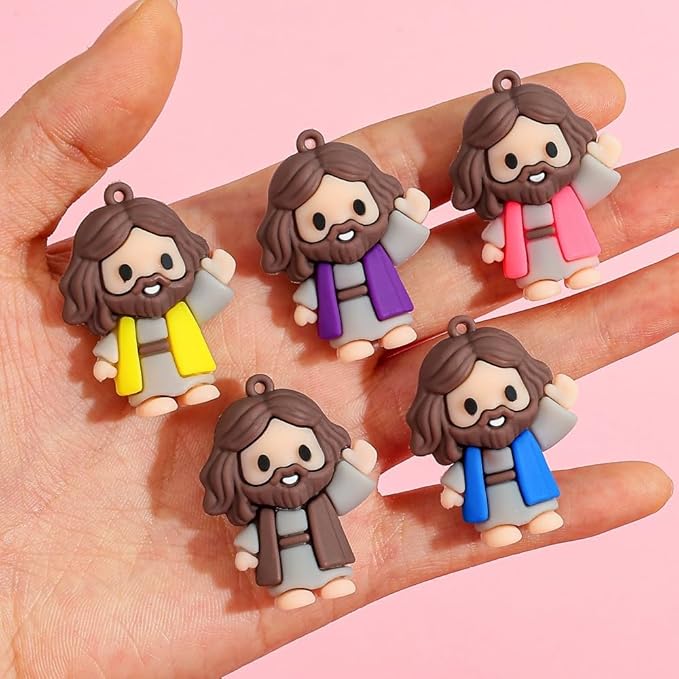 50 Pcs Mini Jesus Figures, Little Jesus Figures - Original Design Easter Party Favors, Sunday School Toys, Hide and Seek Game, Easter Egg Stuffers (Multicolor)