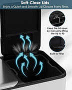 Arlopu 16Gal Dual Trash Can w/2 Built-in Box for Odor Control, Hands-Free Kitchen Garbage Bin, Recycle Waste Dustbin, Soft-Close Lid, 2 Buckets,Foot Pedal, Side Handle, Airtight,for Home Office