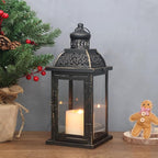 NEEDOMO Large Candle Lanterns Decorative Indoor, 14.4" Outdoor Lantern with Clear Glass, Vintage Metal Candle Holders in Black, Patio Wedding Home Kitchen Coffee Table Livinig Room Decor