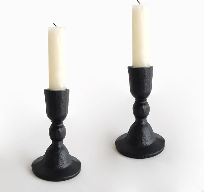 Antique Black Iron Taper Candle Holders - Candlestick Holder for Weddings, Dining, and Parties, Candle Stand Set of 2 (Black)