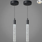 Modern Kitchen Island Pendant Light Dimmable LED Black Finish Mini Crystal Pendant Lighting Bedroom Bedside Table Small Pendant Lights（2-Pack）