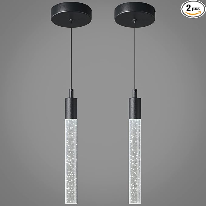 Modern Kitchen Island Pendant Light Dimmable LED Black Finish Mini Crystal Pendant Lighting Bedroom Bedside Table Small Pendant Lights（2-Pack）