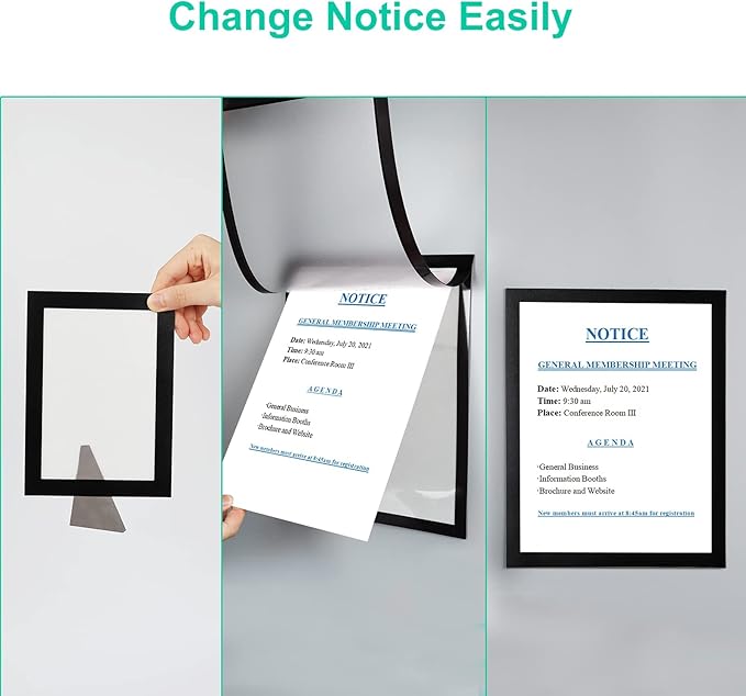 CRUGLA 8.5x11 Magnetic Frame Sheet with Self Adhesive Backing, Poster Certificate Carft Picture Photo Frame for Refrigerator Office Glass Window Door Cubicle Tile, 12 Pack