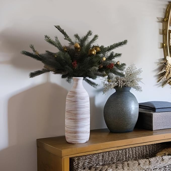 ALMA White Ceramic Vase 10 inch Tall, Narrow Boho Vases for Eucalyptus Leaf Branch, Small Pampas Grass Vase for Minimalist Home Decor, Coastal, Modern Bohemian Style Decor