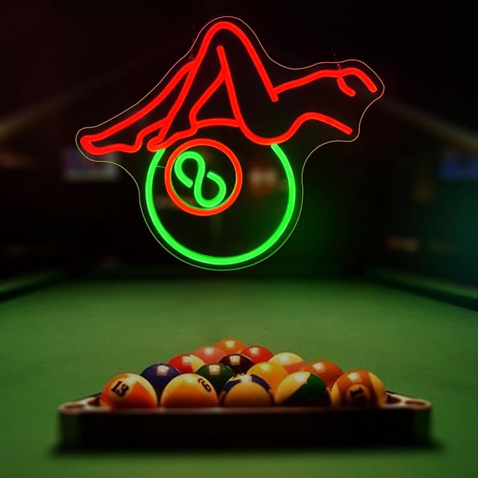 Billiards Lady Neon Sign, JGHTURIE Back Led Neon Signs for Wall Decor - Red Light Up Sign Preppy Girls Bar Pool Table Accessories Game Room Birthday Party Decor Gift USB Powered