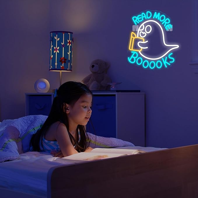 WLHOPE Read More Booooks Neon Sign Read More Books Neon Signs for Wall Decor Dimmable Book Neon Lights Classroom LED Light Up Boo Sign for Bedroom Bookstore Reading Room Library Study Room Decoration