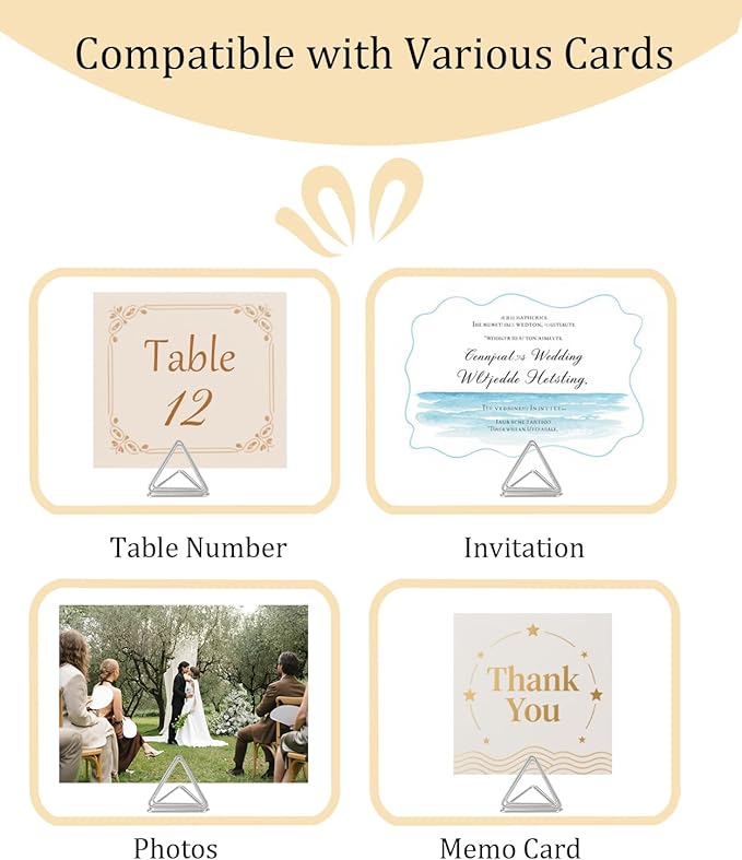 36 Pcs Triangle Table Number Holders - Rust-Resistant Metal Place Card Stands for Weddings, Office & Home Decor(Silver)