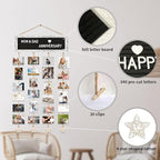 Picture Frames Collage Wall Decor Photo Frames Collage for Wall Decor, Rustic Felt Letter Board with 340 Letters and 30 Clips, Unique DIY Picture Frame Photo Organizer, Gifts for Teen Girls