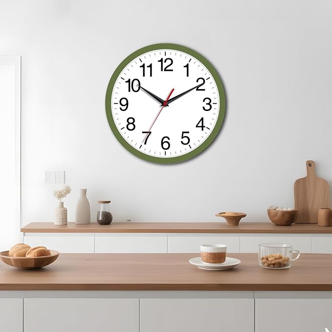 Wall Clock Modern 8 Inch Battery Operated Silent Non Ticking Small Analog Clock Decorative for Bedroom Kitchen Bathroom Office Home (Olive Green)