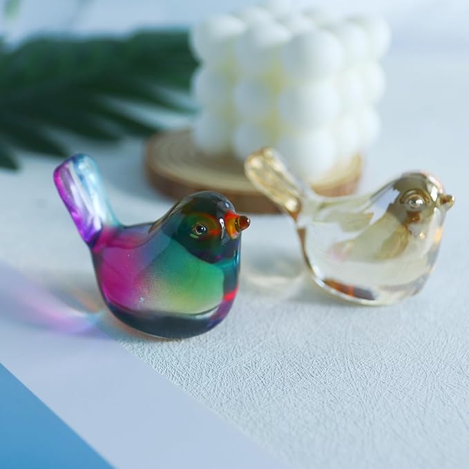 Crystal Glass Bird Figurines Multicolor Glass Bird Decoration Paperweight Hand Blown Glass Art Animal Collectible Figurines Gift for Women
