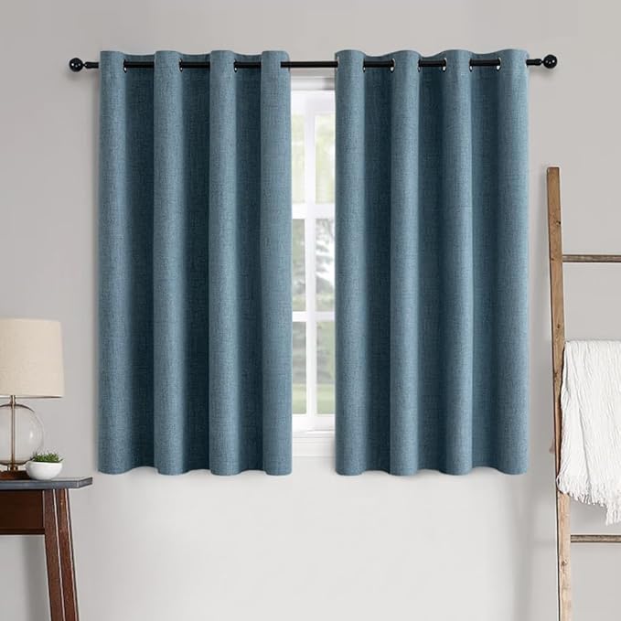 MIULEE Linen Texture Curtains for Bedroom Solid 100% Blackout Thermal Insulated Dusty Blue Curtains Grommet Room Darkening Drapes Luxury Decor for Living Room Nursery 52x63 Inch (2 Panels)