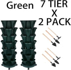 Vertical Planter 7 Tier Stackable Planters Garden Planters Strawberry Herb Flower and Vegetable Planter Indoor Outdoor Gardening Pots with Removable Wheels and Tools 2-Pack