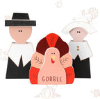 Amorita Fall Thanksgiving Decorations Wooden Turkey Pilgrim Couple Table Sign 3 Pcs Fall Thanksgiving Decor Standing Tabletop Sign Decor for Autumn Harvest - Z
