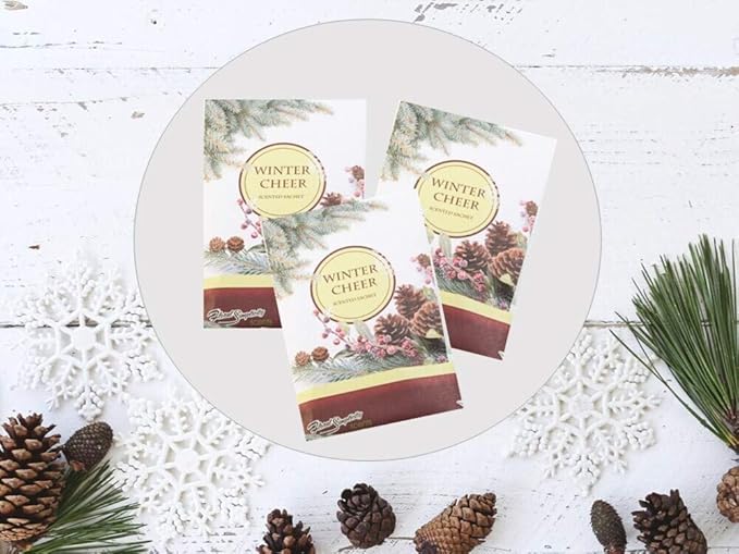 Floral Simplicity Winter Cheer Scented Sachets Pack of 6, Fall & Winter - Long-Lasting Scented Bags, Home Fragrance, Air Freshener & Deodorizer for Closet, Room, Drawer, or Cars, Made in USA
