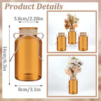 Vintage Glass Flower Vase，6 Pack Farmhouse Amber Gold Glass Centerpiece Vases Mason Jars for Christmas Weddings, Parties & Home Decor Bulk (6, Amber)