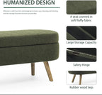 Oval Storage Bench 43.5" Linen Fabric Upholstered Entryway Bench with Solid Wood Legs Ottoman Bench Indoor Bench for Living Room/Bedroom/End of Bed/Entryway (Dark Green)