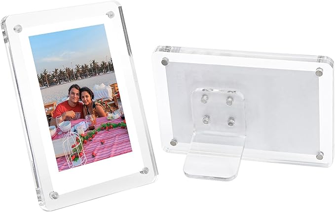 5x7 Picture Frame Clear Acrylic Magnetic Tabletop Photo Frame Frameless with Removable Magnetic Stand for Home/Office Desk/Table Picture/Note Display, 2 Pack (Clear, 5 * 7 in)