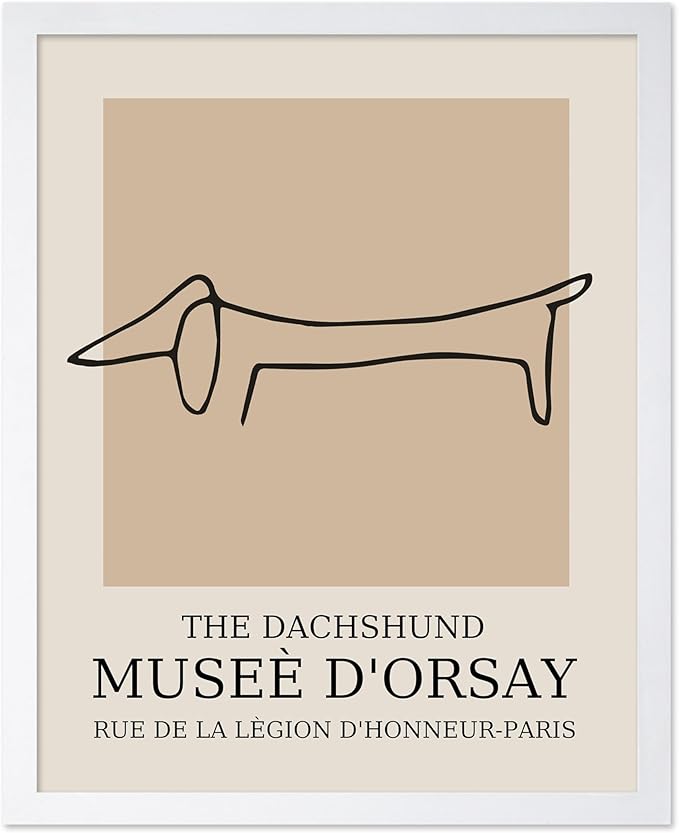Poster Master Vintage Poster - Retro Minimalist Print - Gift for Artist, Housewarming - Dachshund Dog, Line Drawing, Abstract - Wall Decor for Living Room, Bedroom, 16x20 White Framed