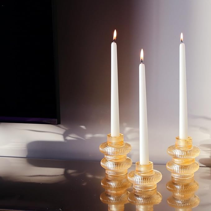 VOHO 12pcs Champagne Gold Candlestick Holders for Fall Table Centerpieces, Gold Candle Holders for Tealight Taper Candles, Vintage Ribbed Taper Candle Holders for Thanksgiving Christmas Holiday Decor