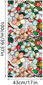 Window Film, Decorative Colorful Flower Stained Static Glass Window Clings Stickers for Home Office Living Room Bedroom Glass Windows Door Decor 16.93 x 39.37 Inches