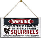 Warning Signs, The Property is Protected By Highly Trained Squirrels Sign, Decorative Wood Hanging Wood Plaque, Funny Warning Decor, Door Gate Hanger, Cute and Funny Garden Decor, Yard Decor
