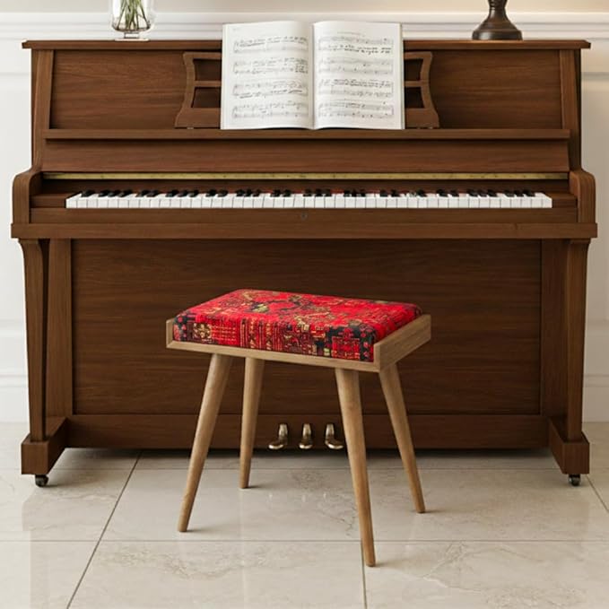 Walnut Ottoman Stool for Living Room | Versatile as a Piano Bench | Ideal Bedroom Bench | Functional Footstool Bench | Oriental