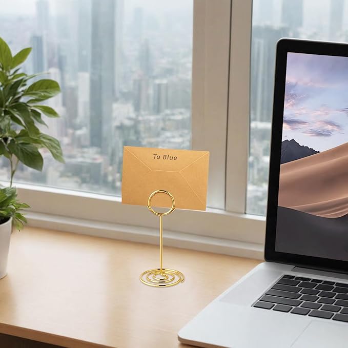 20 PCS Table Number Holder Table Card Holder Cards Stand Name Menu Clips Picture Holder (Gold)