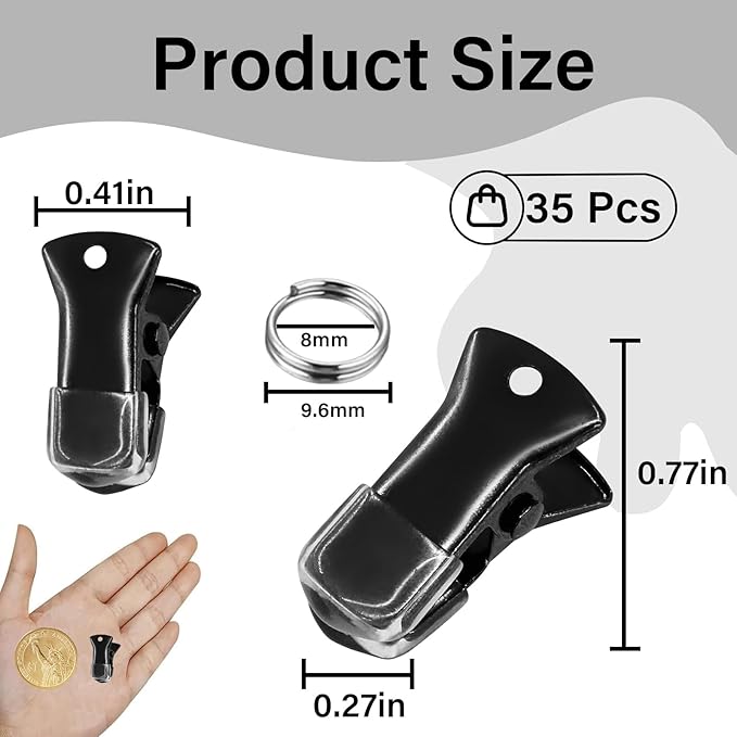 35 Pack Mini Metal Alligator Clips for Crafts Non-Slip Silicone-Coated Retro DIY Badge Small Clips (Glossy Deep Black)