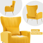 X-VOLSPORT Velvet Accent Chairs Set of 2, Mid Century Modern High Back Living Room Chair with Waist Pillow, Upholstered Arm Chair with Metal Gold Legs for Bedroom, Club, Yellow