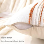 Boho Throw Pillow Covers 18x18 Set of 2 Christmas Decorative Cushion Case Striped Square Pillows Cover Chenille Pillow Cases Accent Neutral Pillowcase for Sofa Couch Bed,White Wine-red