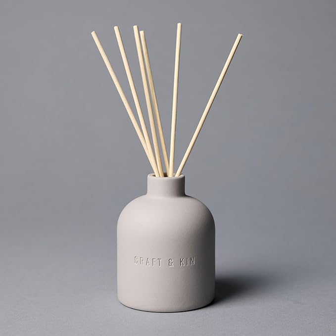Craft & Kin Reed Diffuser for Home & Bathroom – Rose & Oud Reed Diffuser Set with Fragrance Sticks, Long-Lasting Alcohol-Free Scent, Fall Earthenware Collection, 6.7oz